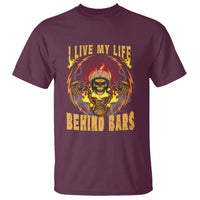 I Live My Life Behind Bars Skull Biker Motorcycle Dirt Biker Skeleton T-Shirt - Wonder Print Shop