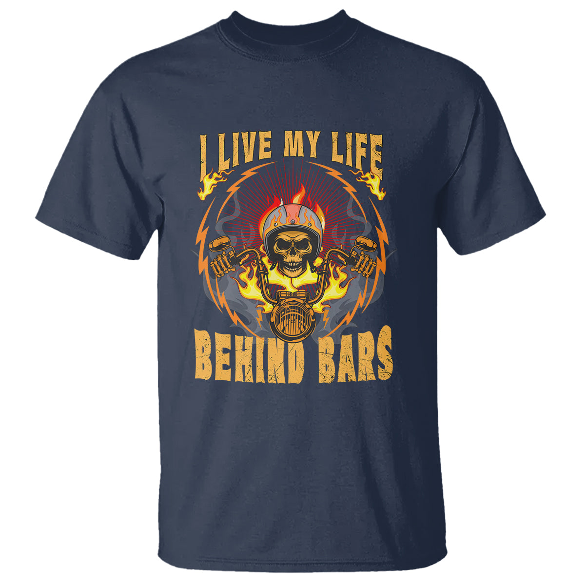 I Live My Life Behind Bars Skull Biker Motorcycle Dirt Biker Skeleton T-Shirt - Wonder Print Shop