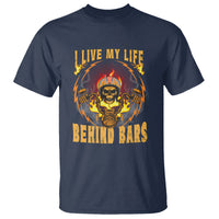 I Live My Life Behind Bars Skull Biker Motorcycle Dirt Biker Skeleton T-Shirt - Wonder Print Shop