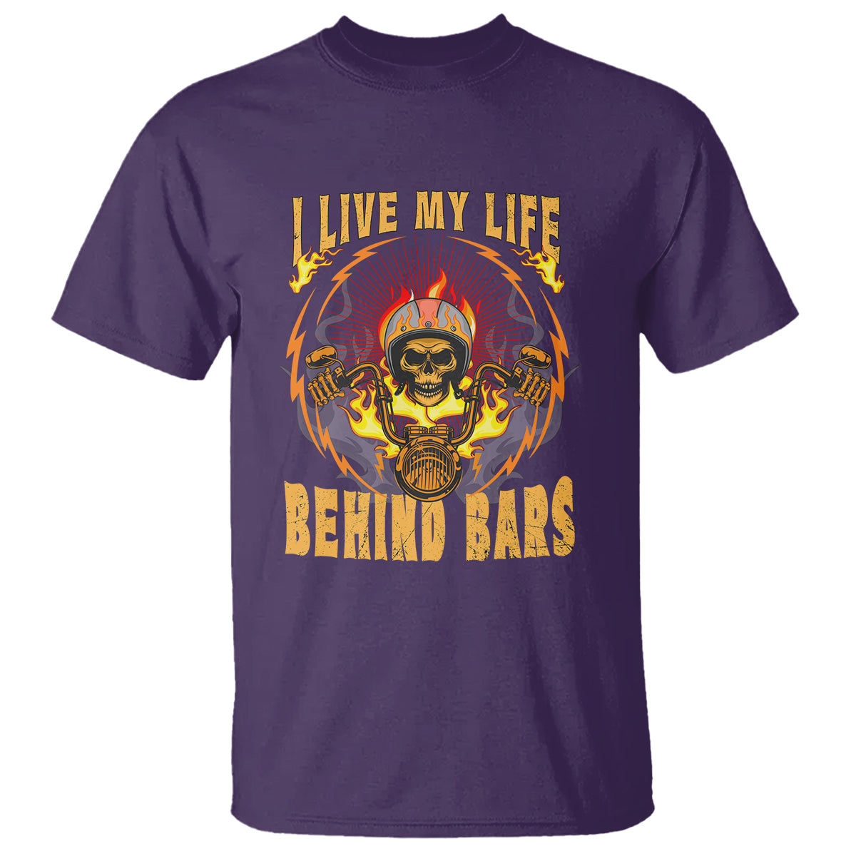 I Live My Life Behind Bars Skull Biker Motorcycle Dirt Biker Skeleton T-Shirt - Wonder Print Shop
