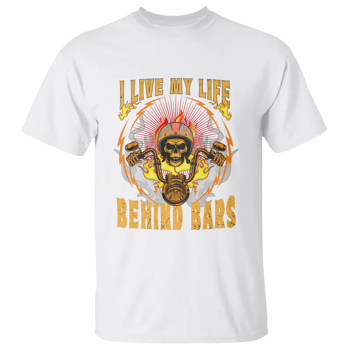 I Live My Life Behind Bars Skull Biker Motorcycle Dirt Biker Skeleton T-Shirt - Wonder Print Shop