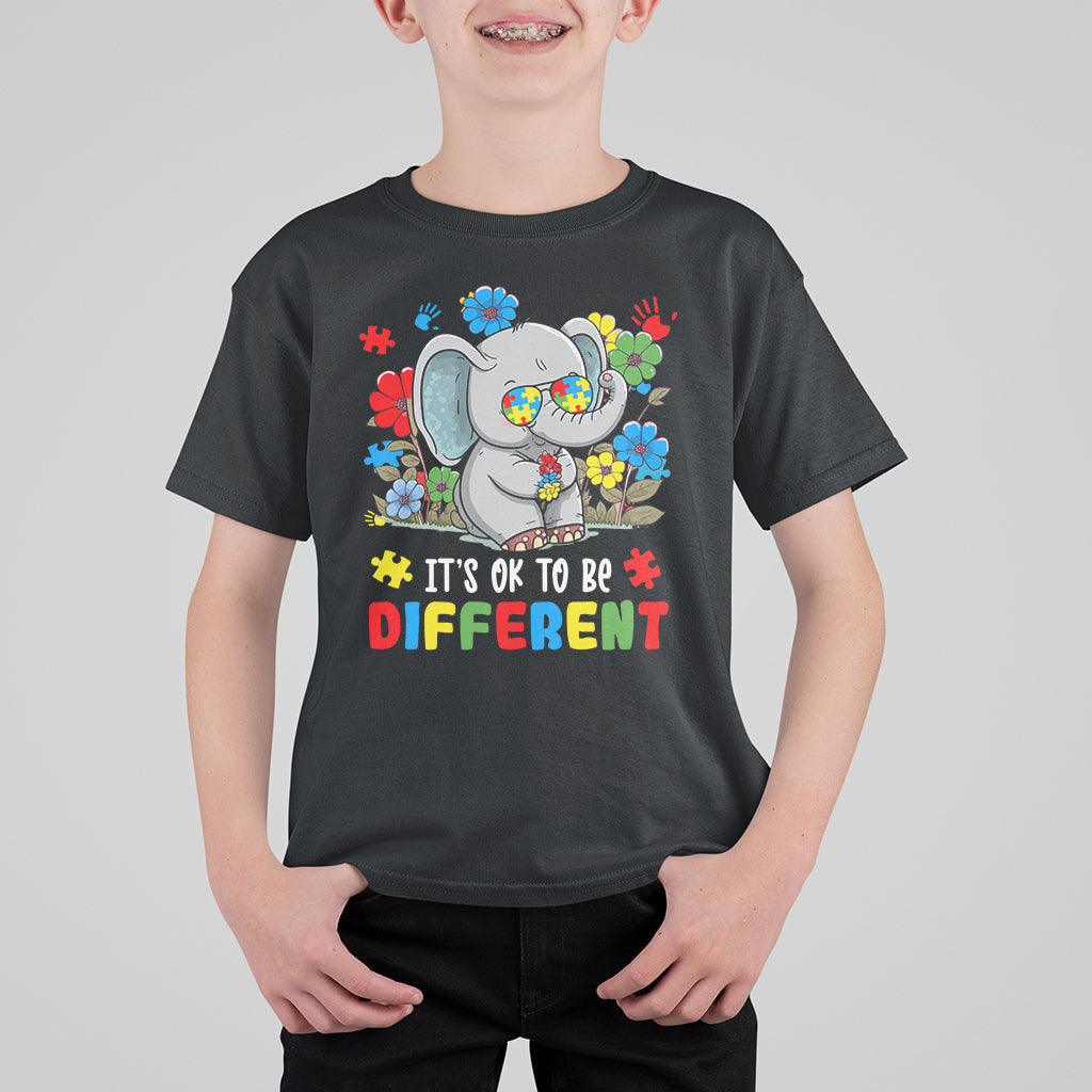 Autism Awareness Acceptance It's Ok To Be Different Elephant Kid T-Shirt - Wonder Print Shop
