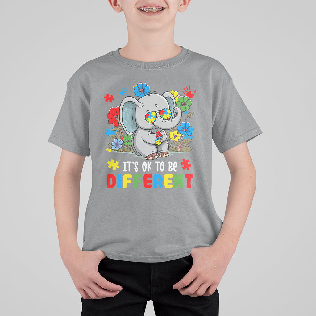 Autism Awareness Acceptance It's Ok To Be Different Elephant Kid T-Shirt - Wonder Print Shop