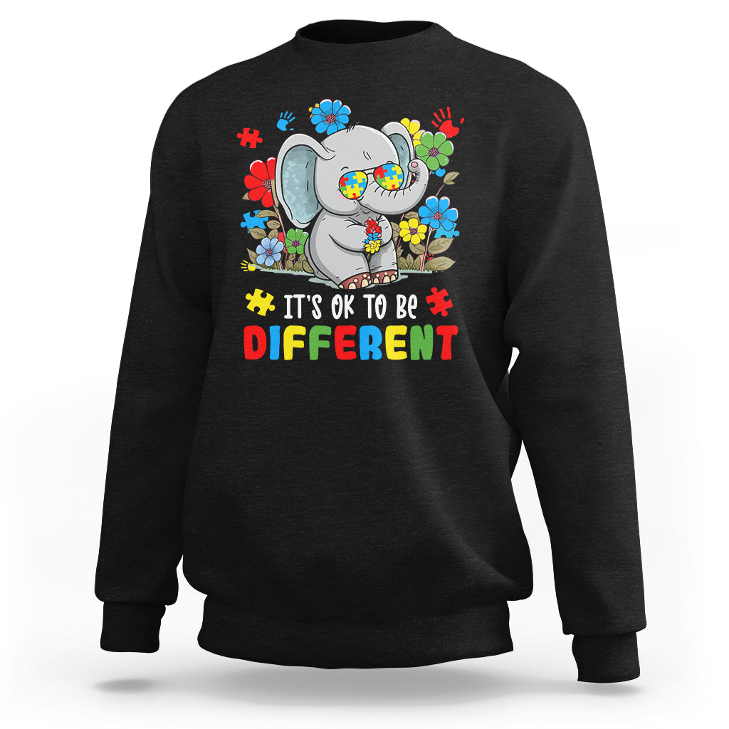 Autism Awareness Acceptance It's Ok To Be Different Elephant Sweatshirt - Wonder Print Shop