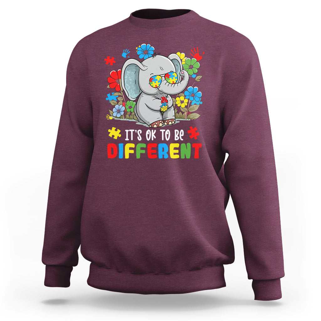 Autism Awareness Acceptance It's Ok To Be Different Elephant Sweatshirt - Wonder Print Shop