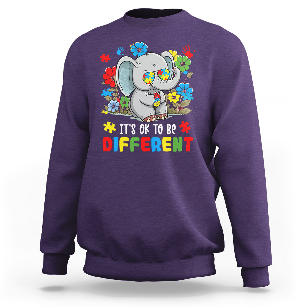 Autism Awareness Acceptance It's Ok To Be Different Elephant Sweatshirt - Wonder Print Shop