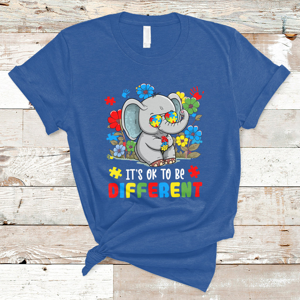 Autism Awareness Acceptance It's Ok To Be Different Elephant T-Shirt - Wonder Print Shop