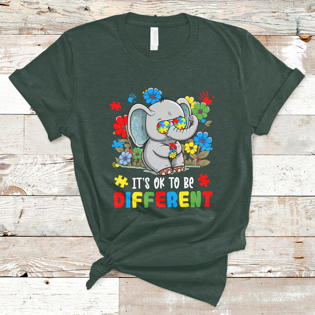 Autism Awareness Acceptance It's Ok To Be Different Elephant T-Shirt - Wonder Print Shop