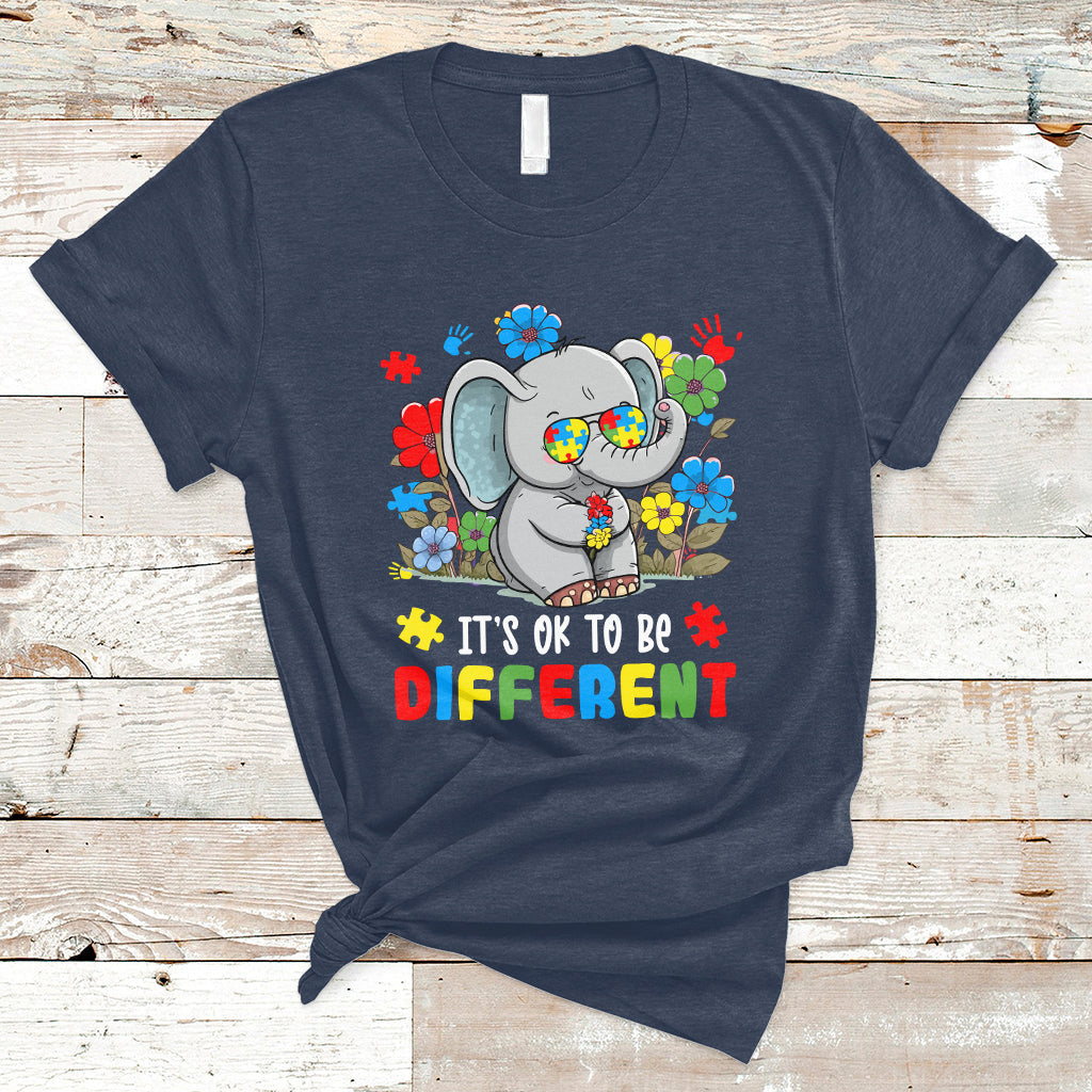 Autism Awareness Acceptance It's Ok To Be Different Elephant T-Shirt - Wonder Print Shop