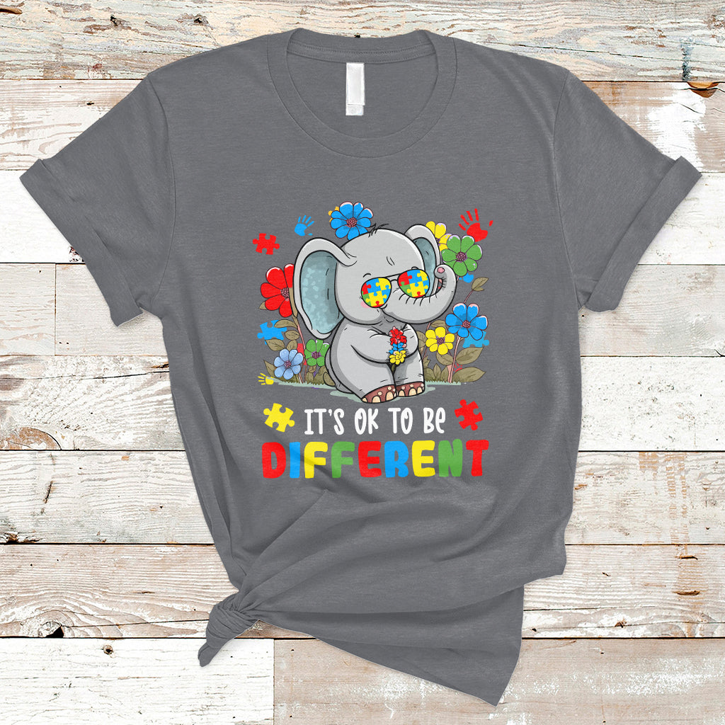 Autism Awareness Acceptance It's Ok To Be Different Elephant T-Shirt - Wonder Print Shop