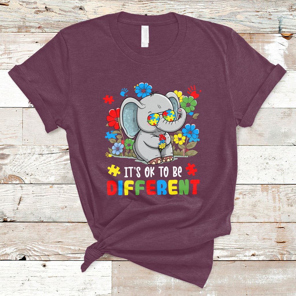 Autism Awareness Acceptance It's Ok To Be Different Elephant T-Shirt - Wonder Print Shop