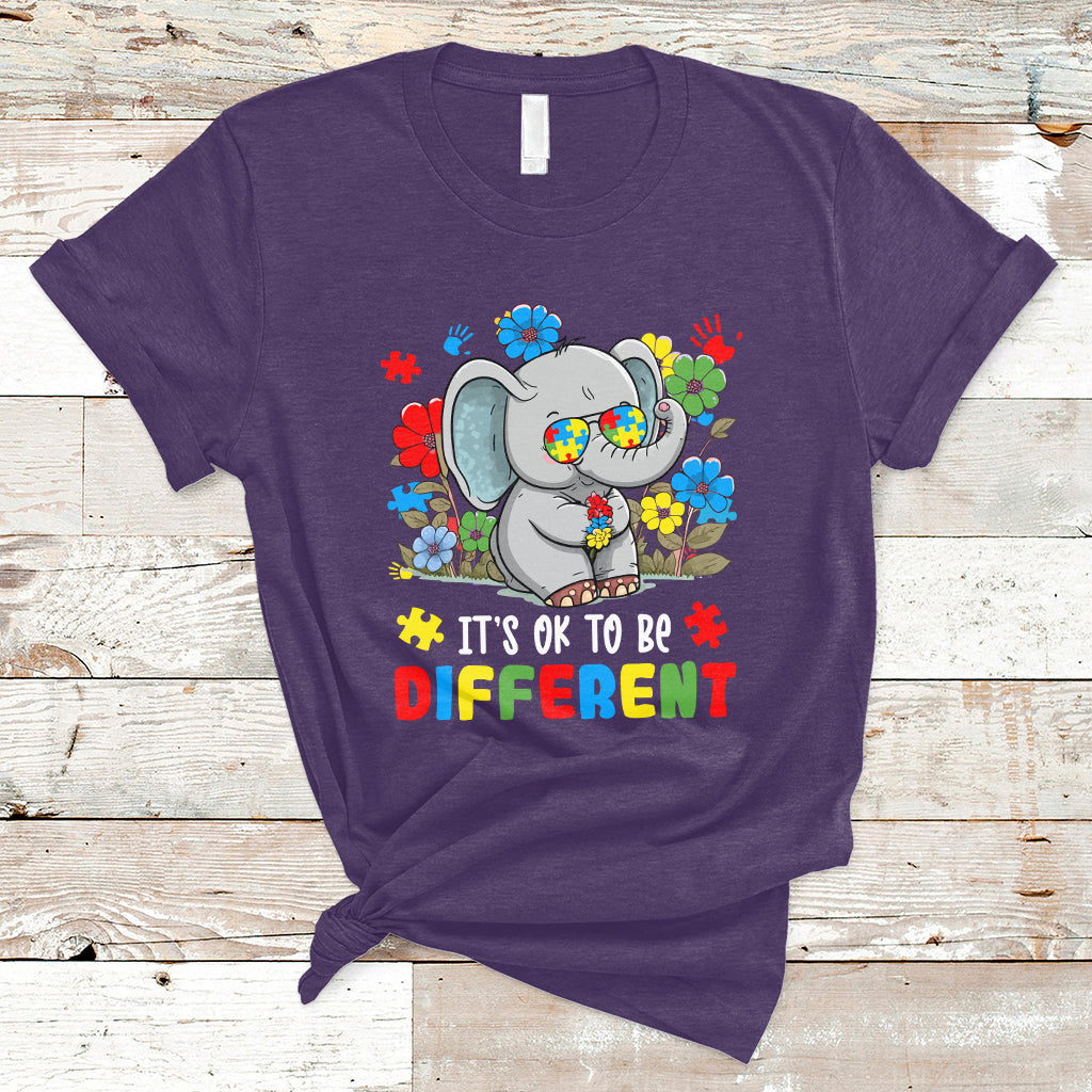 Autism Awareness Acceptance It's Ok To Be Different Elephant T-Shirt - Wonder Print Shop