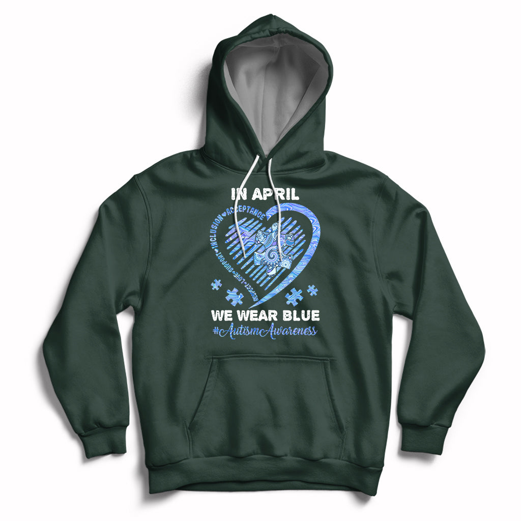 We Wear Blue Autism Awareness Support Be Kind Blue Heart Hoodie - Wonder Print Shop