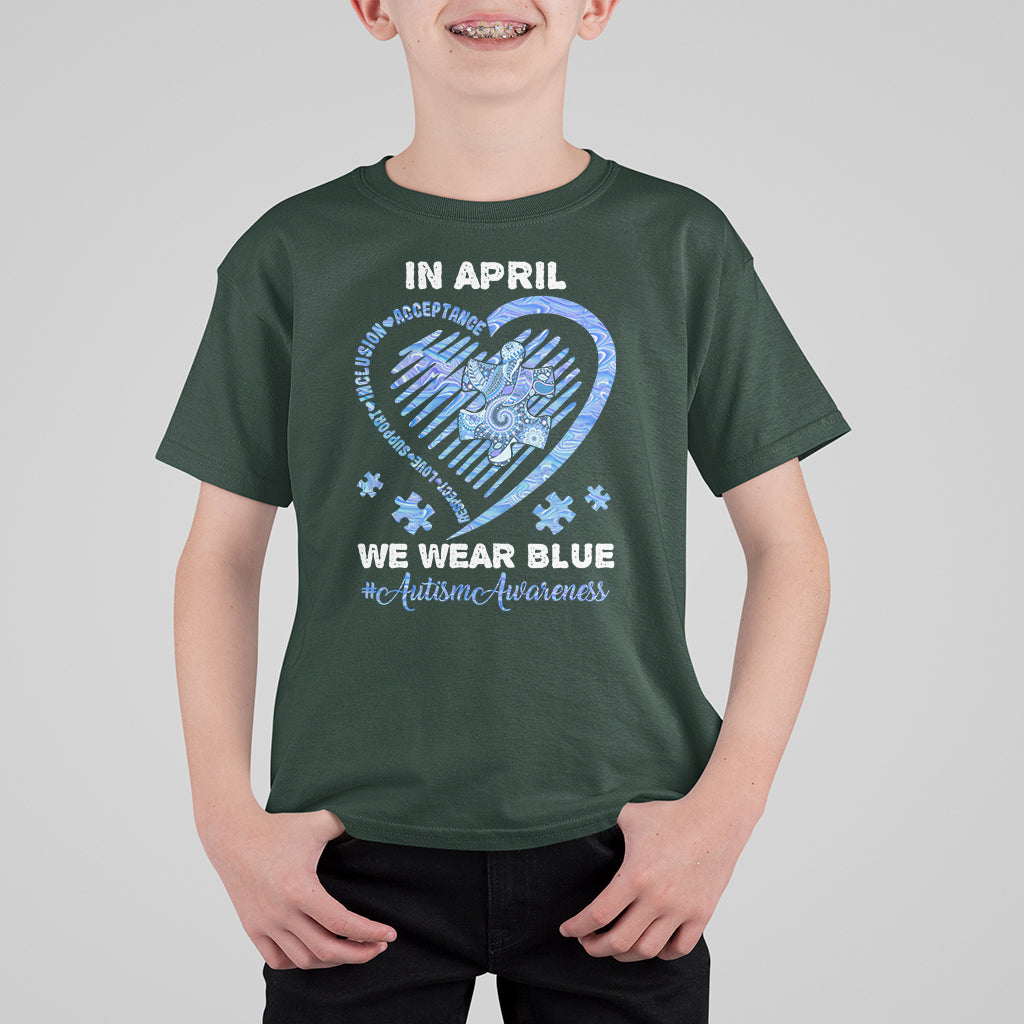 We Wear Blue Autism Awareness Support Be Kind Blue Heart Kid T-Shirt - Wonder Print Shop