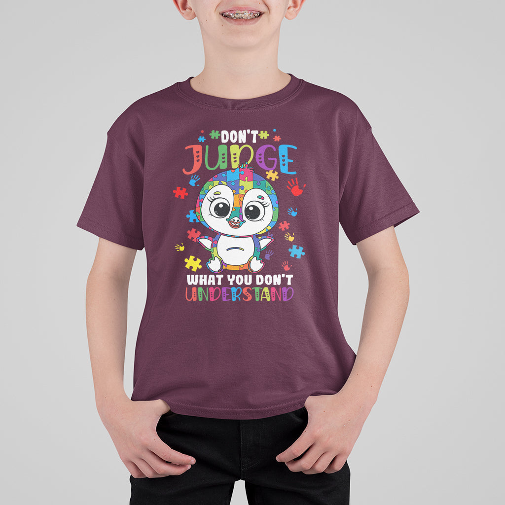 Don't Judge What You Dont Understand Autism Awarenss Penguin Kid T-Shirt - Wonder Print Shop