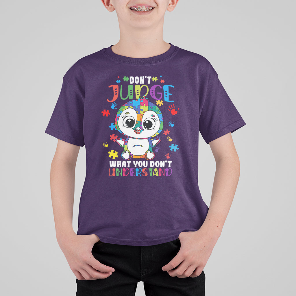 Don't Judge What You Dont Understand Autism Awarenss Penguin Kid T-Shirt - Wonder Print Shop