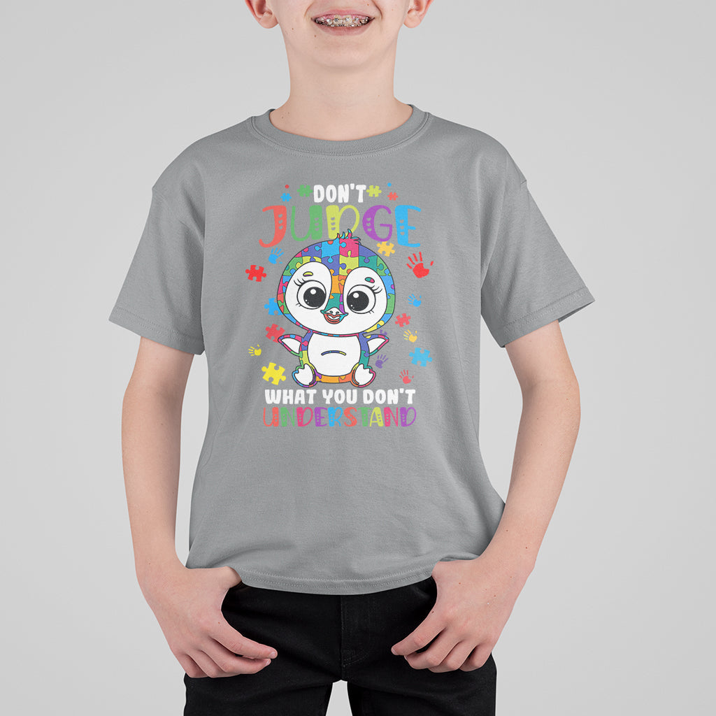 Don't Judge What You Dont Understand Autism Awarenss Penguin Kid T-Shirt - Wonder Print Shop
