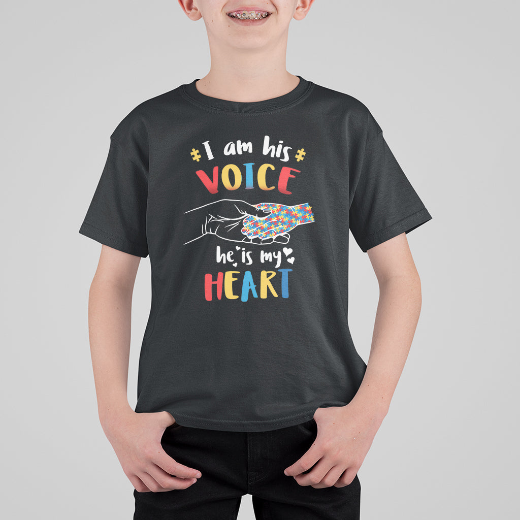 I Am His Voice He Is My Heart Autism Awareness Autism Mom Kid T-Shirt - Wonder Print Shop