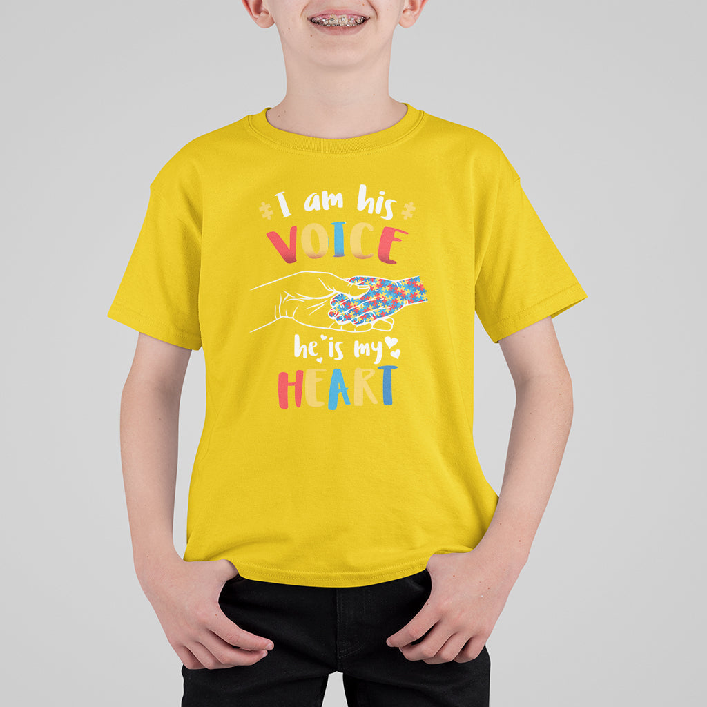 I Am His Voice He Is My Heart Autism Awareness Autism Mom Kid T-Shirt - Wonder Print Shop
