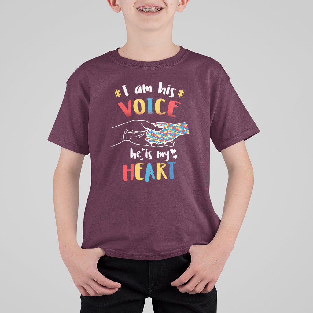 I Am His Voice He Is My Heart Autism Awareness Autism Mom Kid T-Shirt - Wonder Print Shop