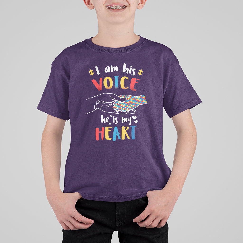 I Am His Voice He Is My Heart Autism Awareness Autism Mom Kid T-Shirt - Wonder Print Shop
