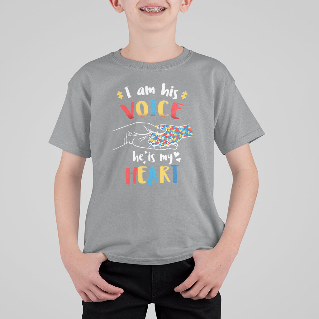 I Am His Voice He Is My Heart Autism Awareness Autism Mom Kid T-Shirt - Wonder Print Shop