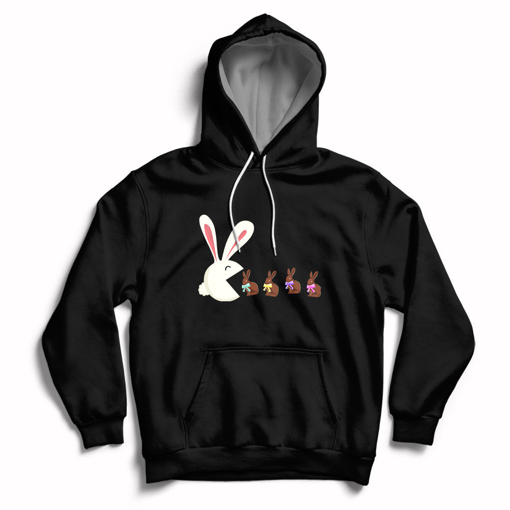Cute Easter Bunny Eating Chocolate Happy Easter Egg Hunting Hoodie - Wonder Print Shop
