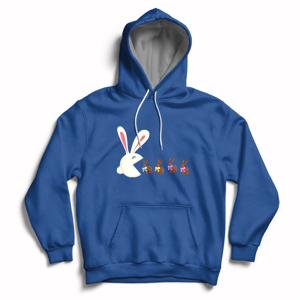 Cute Easter Bunny Eating Chocolate Happy Easter Egg Hunting Hoodie - Wonder Print Shop