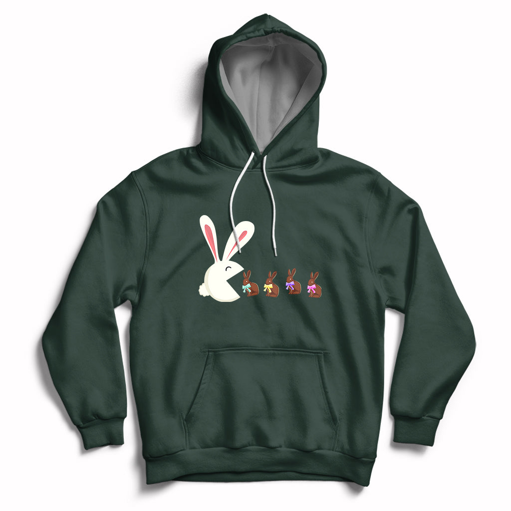 Cute Easter Bunny Eating Chocolate Happy Easter Egg Hunting Hoodie - Wonder Print Shop