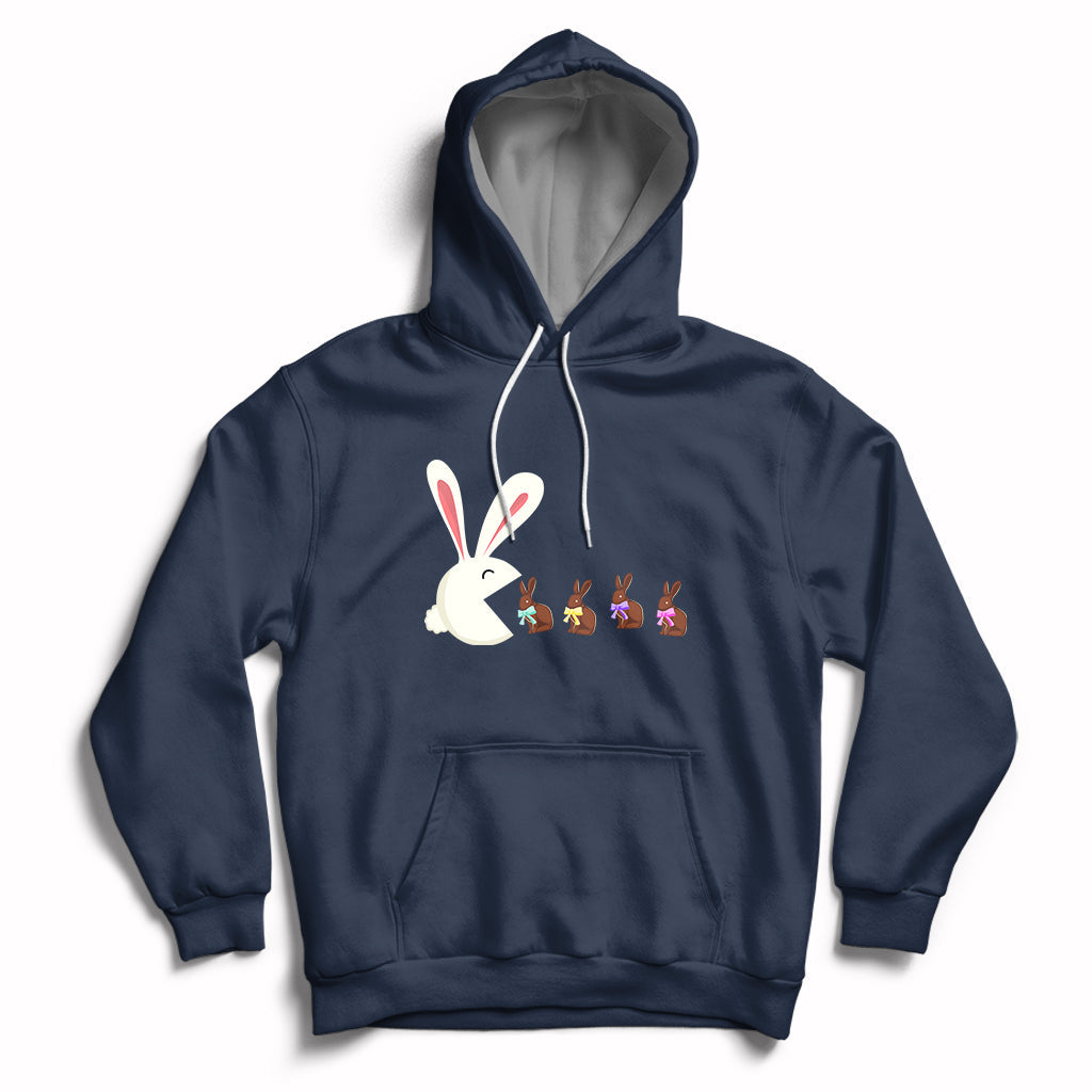Cute Easter Bunny Eating Chocolate Happy Easter Egg Hunting Hoodie - Wonder Print Shop