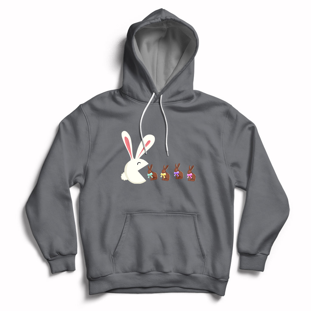 Cute Easter Bunny Eating Chocolate Happy Easter Egg Hunting Hoodie - Wonder Print Shop