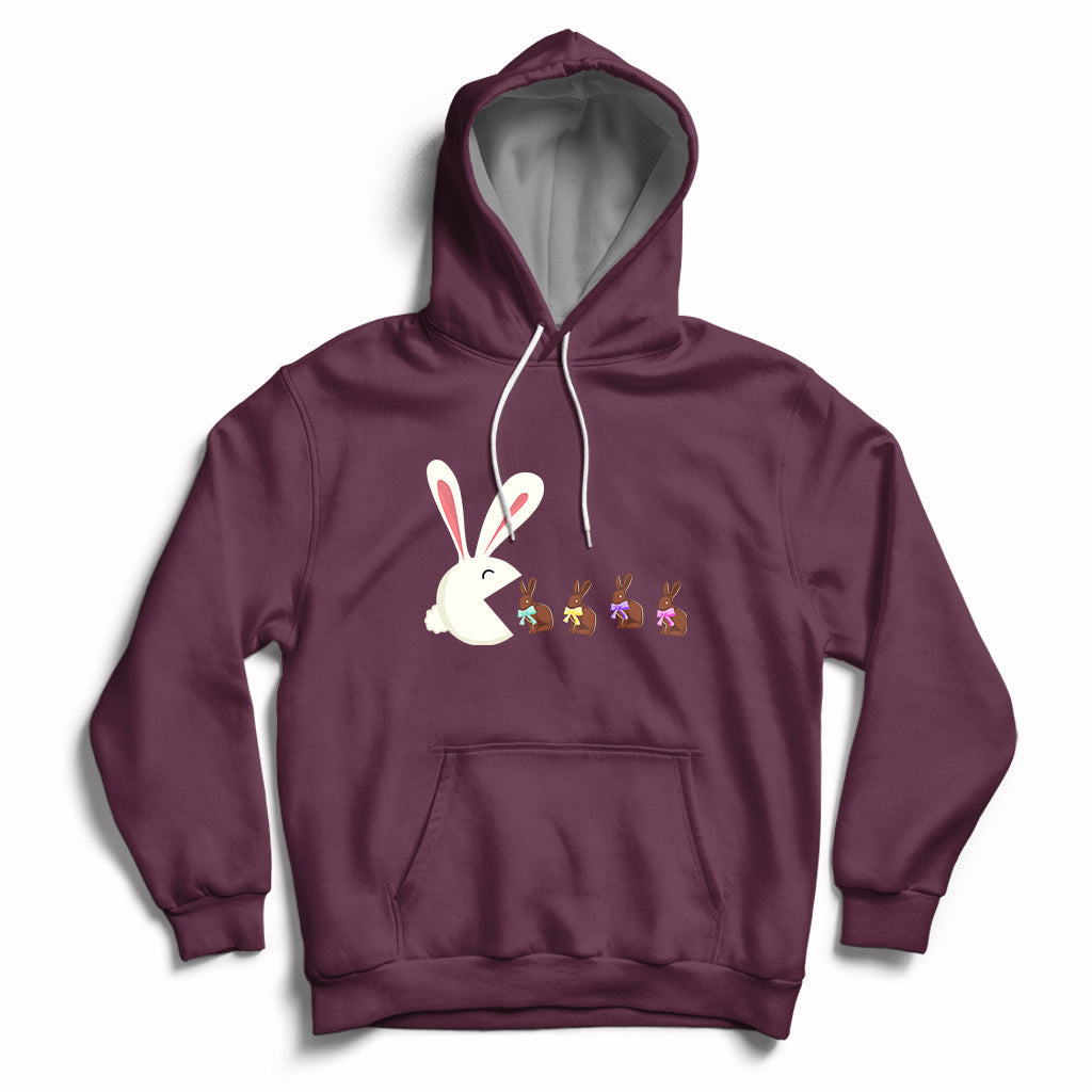 Cute Easter Bunny Eating Chocolate Happy Easter Egg Hunting Hoodie - Wonder Print Shop