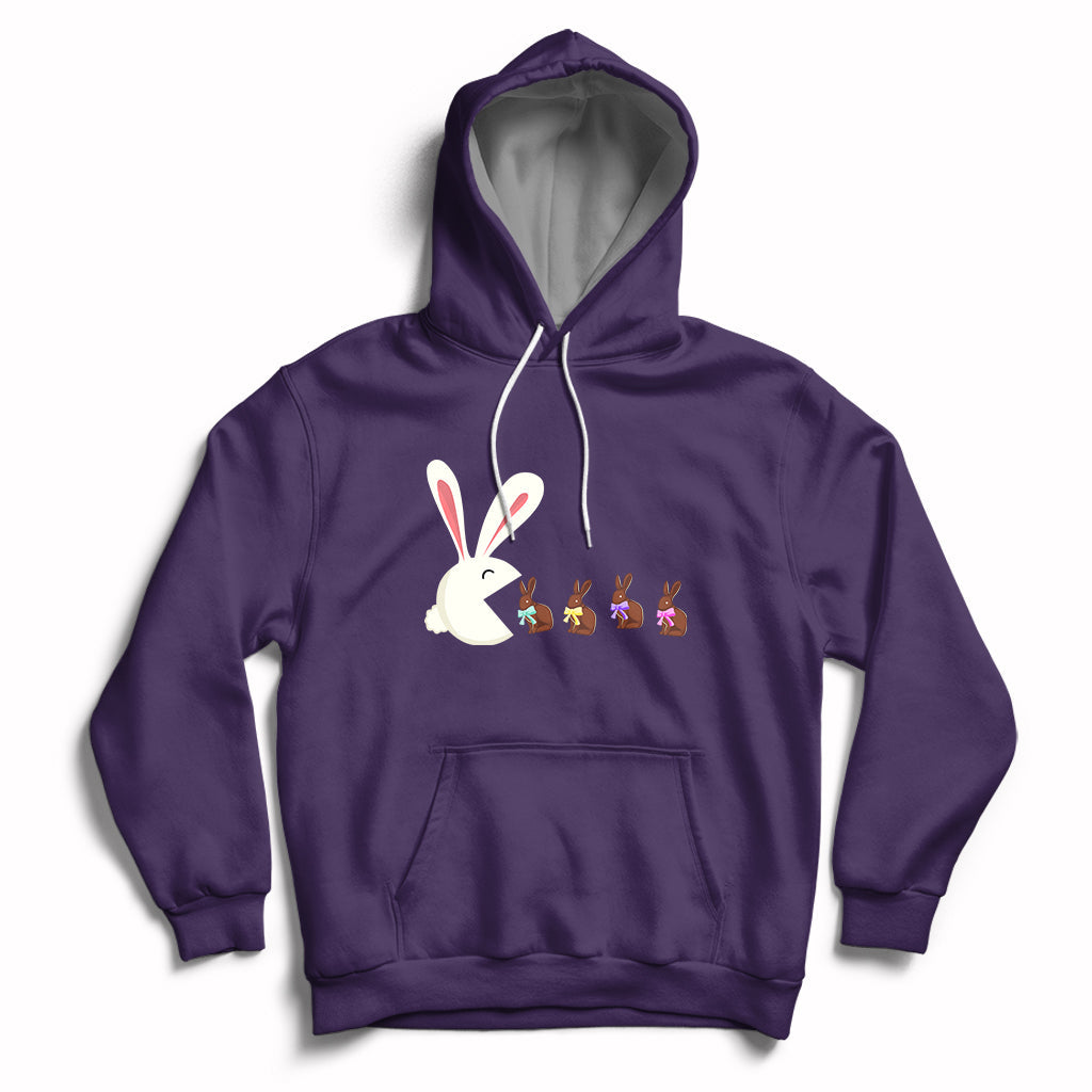 Cute Easter Bunny Eating Chocolate Happy Easter Egg Hunting Hoodie - Wonder Print Shop
