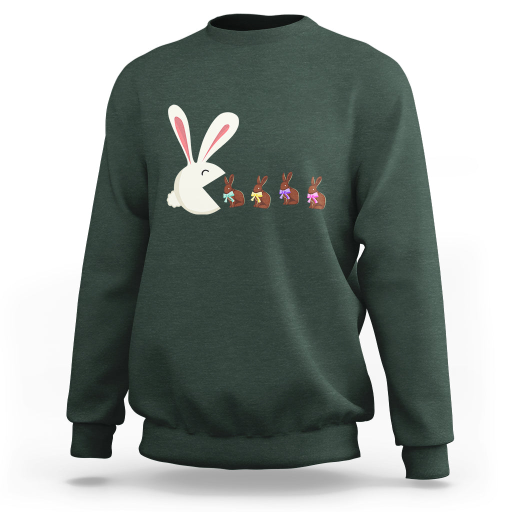 Cute Easter Bunny Eating Chocolate Happy Easter Egg Hunting Sweatshirt - Wonder Print Shop