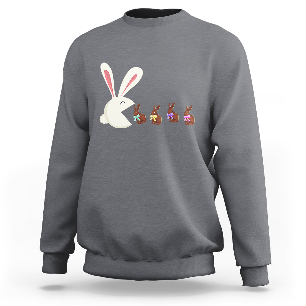 Cute Easter Bunny Eating Chocolate Happy Easter Egg Hunting Sweatshirt - Wonder Print Shop