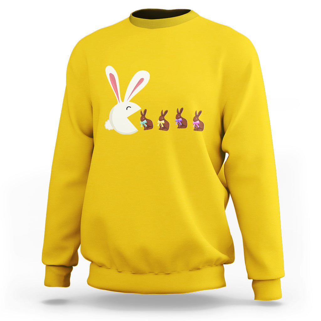 Cute Easter Bunny Eating Chocolate Happy Easter Egg Hunting Sweatshirt - Wonder Print Shop