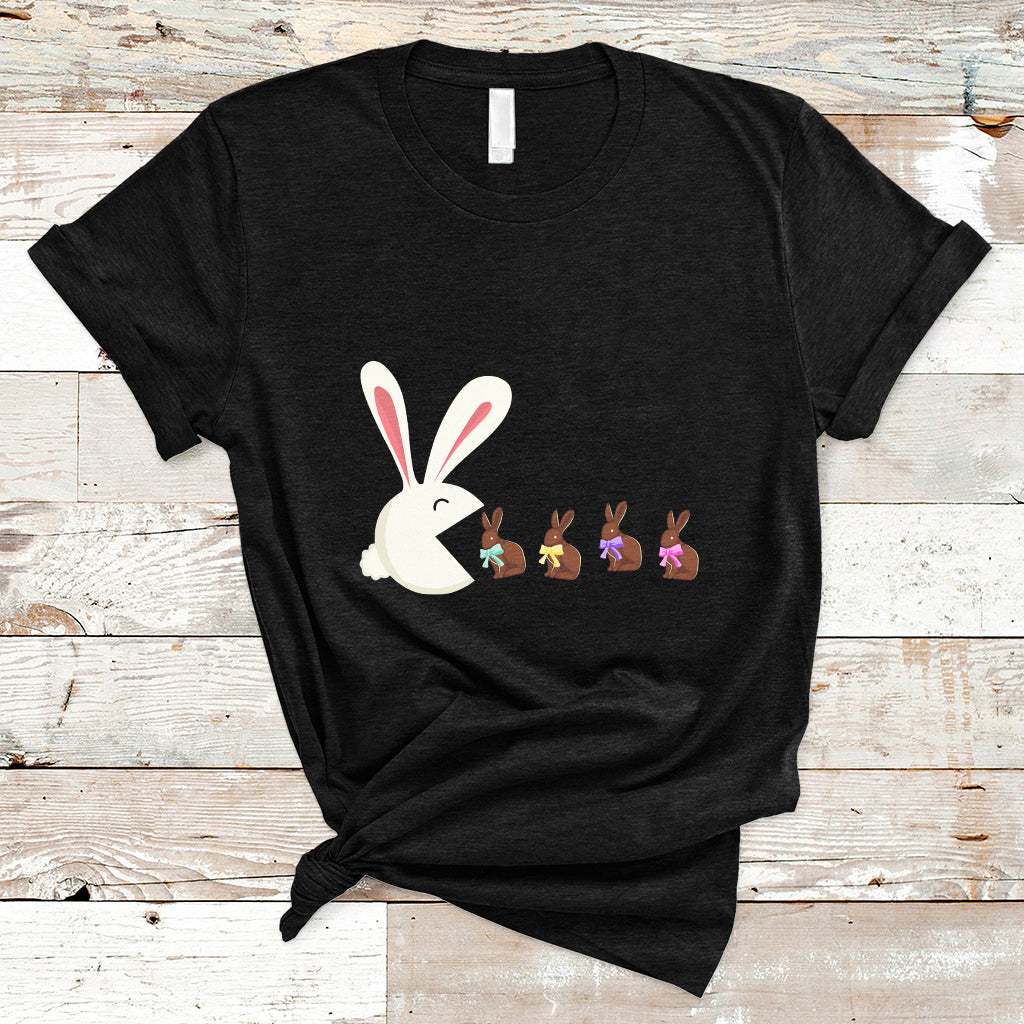 Cute Easter Bunny Eating Chocolate Happy Easter Egg Hunting T-Shirt - Wonder Print Shop