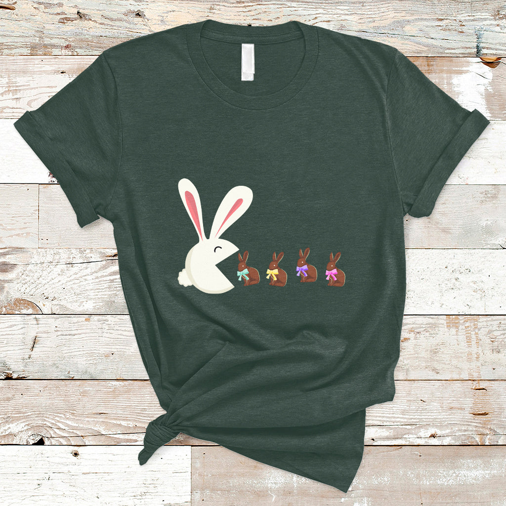 Cute Easter Bunny Eating Chocolate Happy Easter Egg Hunting T-Shirt - Wonder Print Shop