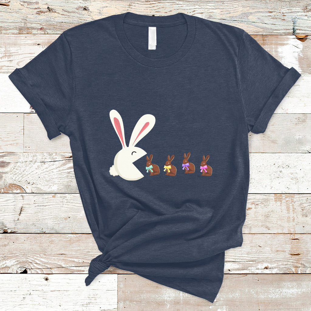 Cute Easter Bunny Eating Chocolate Happy Easter Egg Hunting T-Shirt - Wonder Print Shop