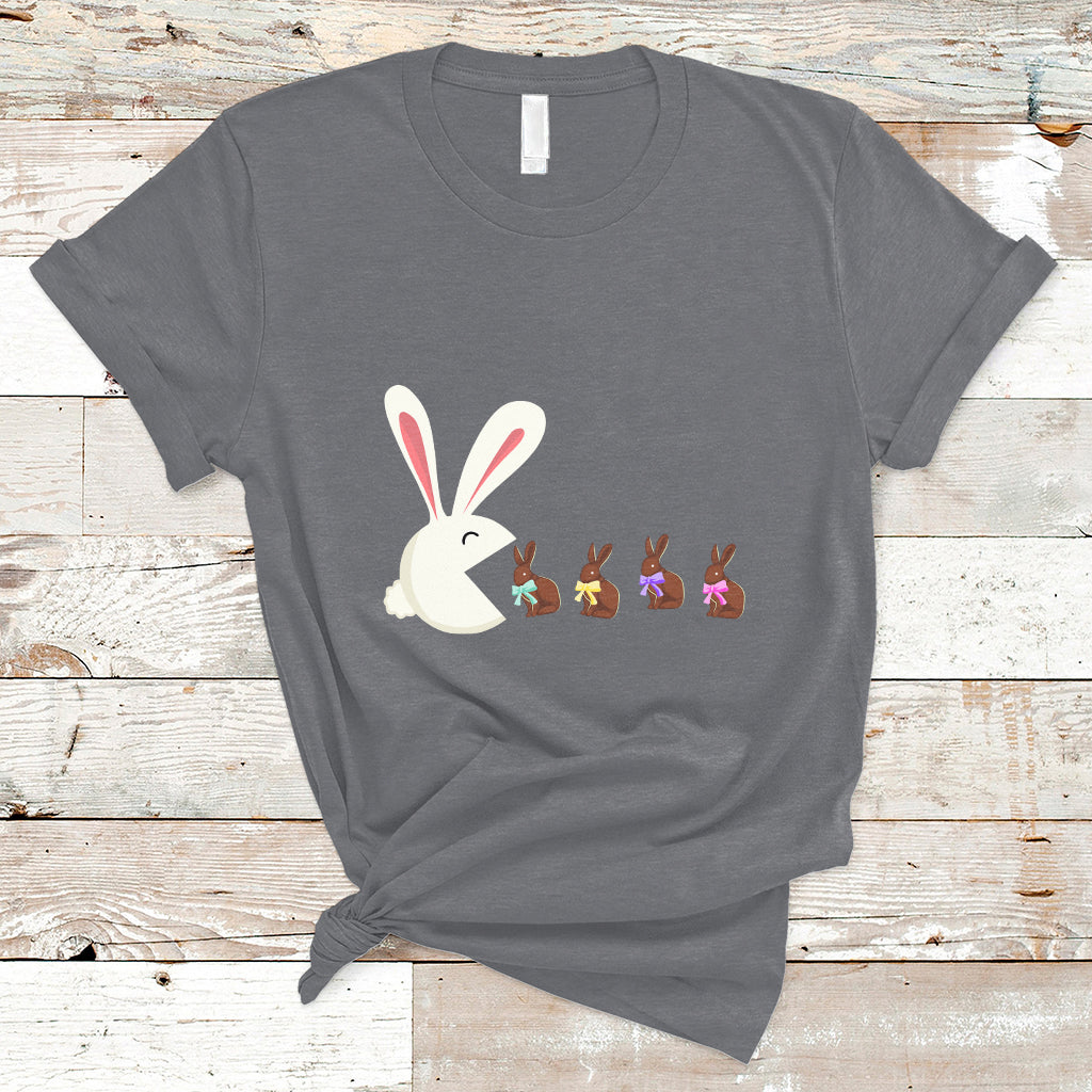 Cute Easter Bunny Eating Chocolate Happy Easter Egg Hunting T-Shirt - Wonder Print Shop