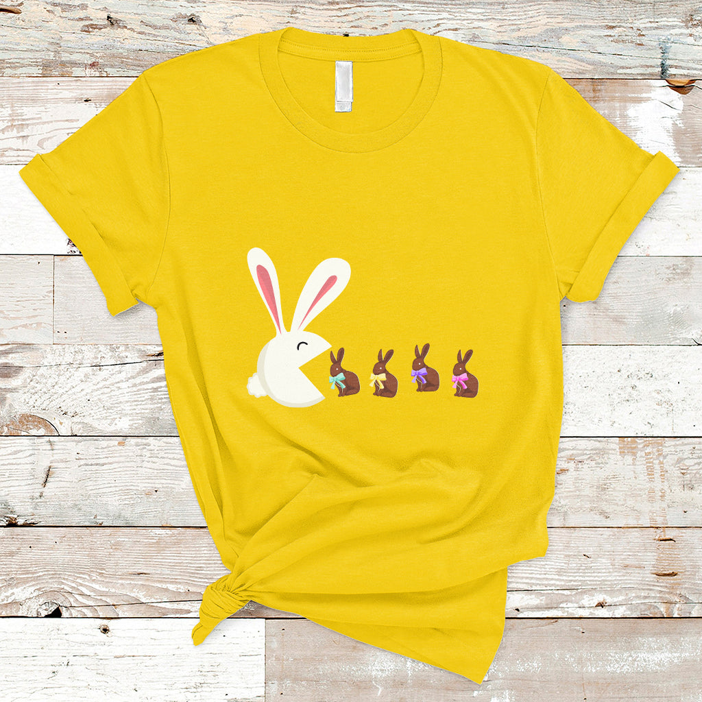 Cute Easter Bunny Eating Chocolate Happy Easter Egg Hunting T-Shirt - Wonder Print Shop