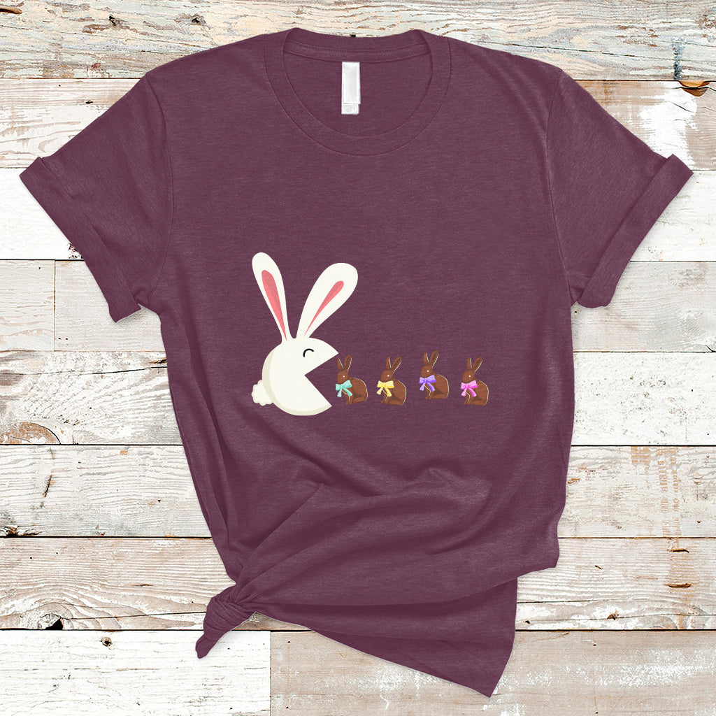 Cute Easter Bunny Eating Chocolate Happy Easter Egg Hunting T-Shirt - Wonder Print Shop