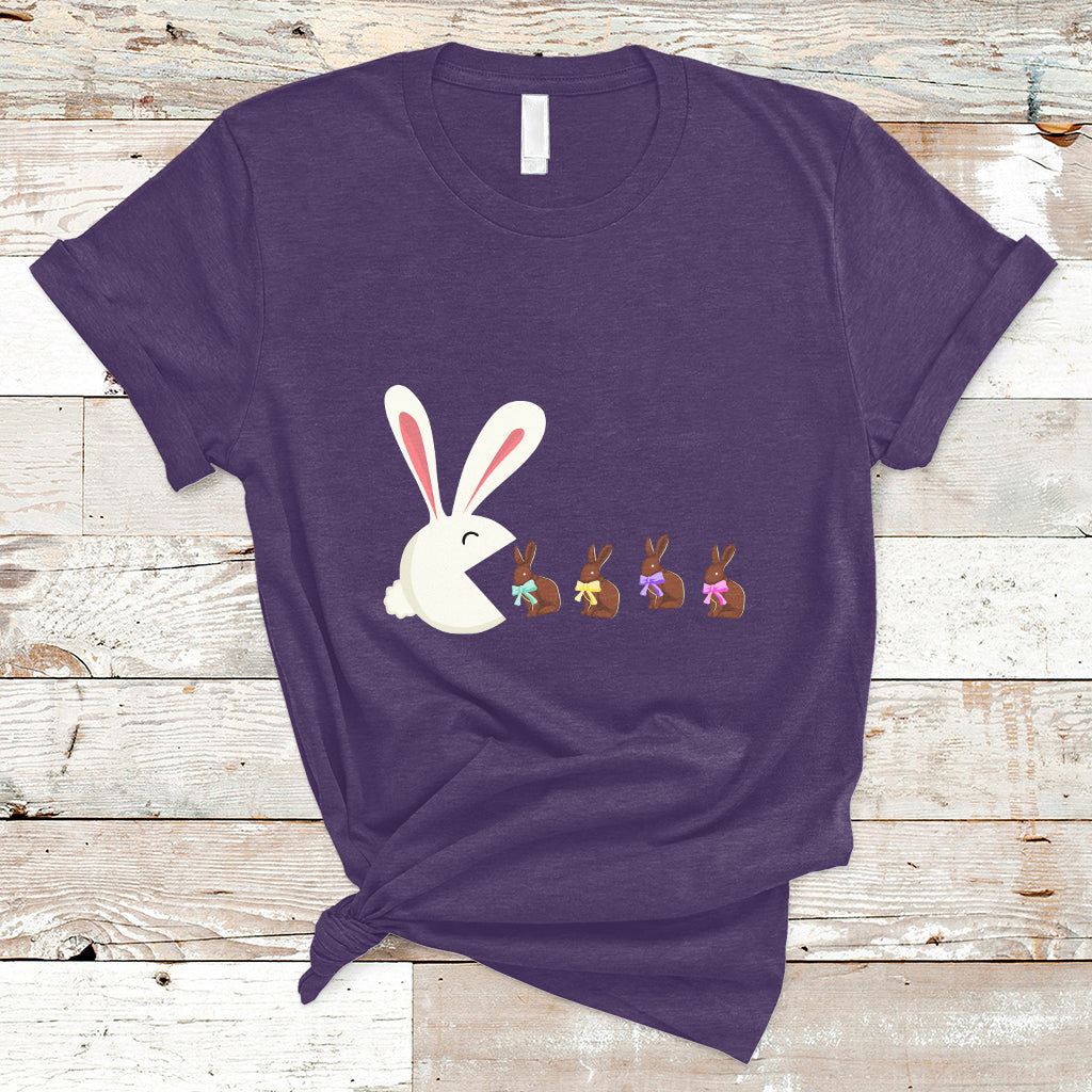 Cute Easter Bunny Eating Chocolate Happy Easter Egg Hunting T-Shirt - Wonder Print Shop