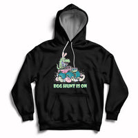 Black kids Easter hoodie with bunny-dinosaur graphic and 'EGG HUNT IS ON'