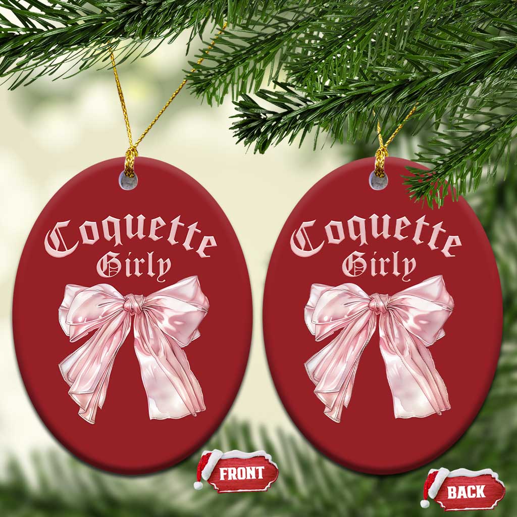 Coquette Girly Christmas Ornament Pink Bow - Wonder Print Shop