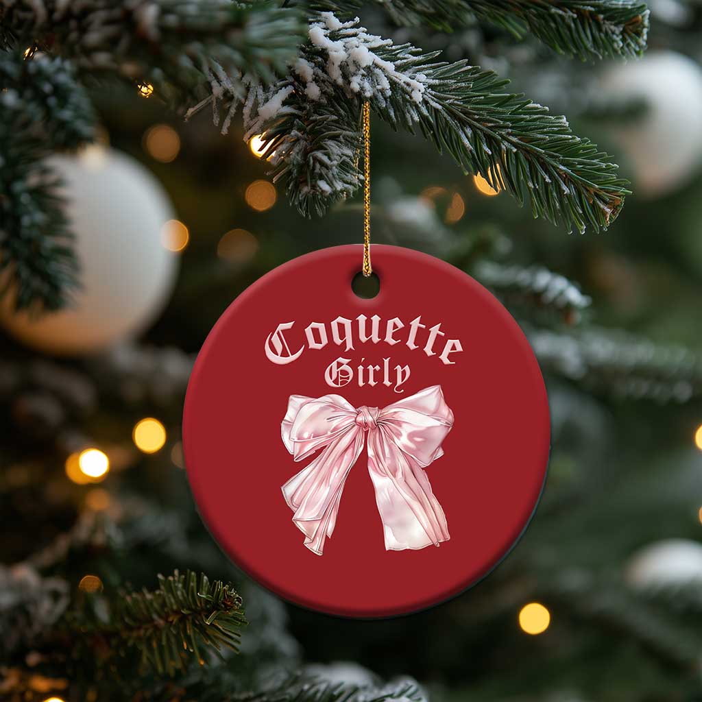 Coquette Girly Christmas Ornament Pink Bow - Wonder Print Shop