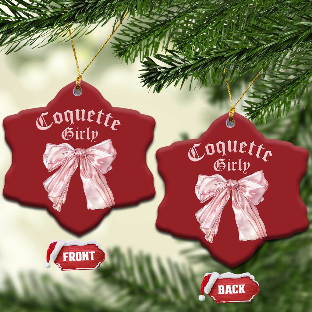 Coquette Girly Christmas Ornament Pink Bow - Wonder Print Shop