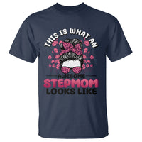 Funny Bonus Mom T Shirt This Is What An Awesome Stepmom Looks Like Pink Messy Bun - Wonder Print Shop
