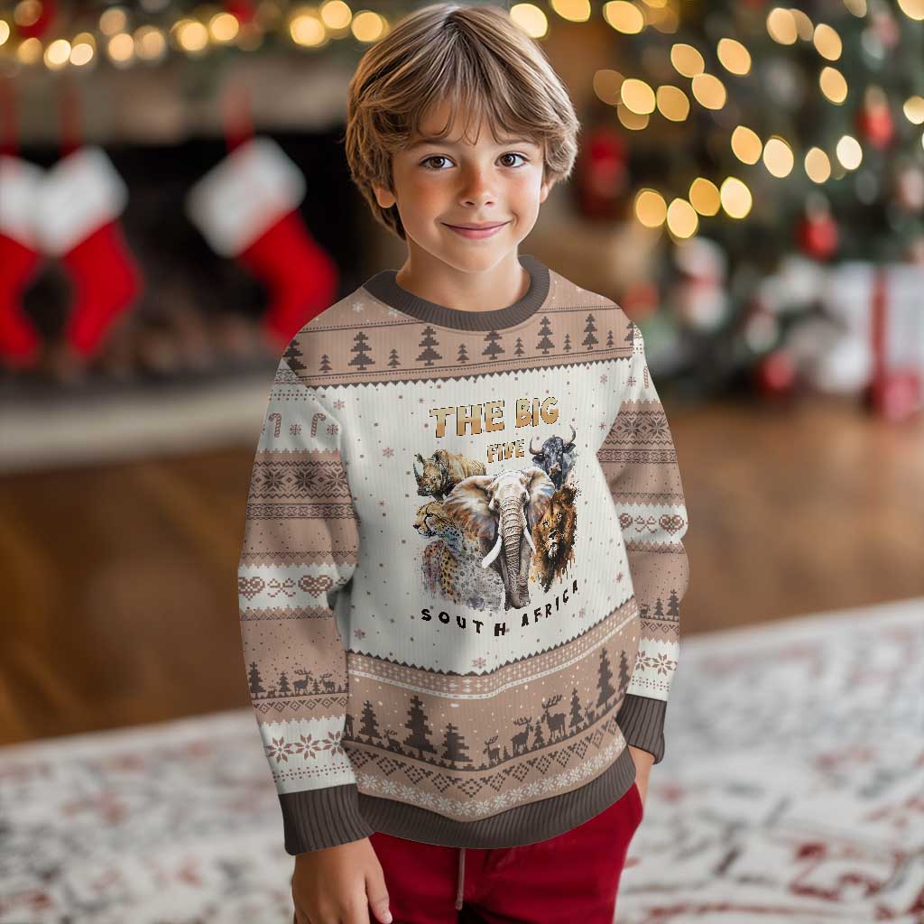 The Big Five South Africa Ugly Christmas Sweater Elephant Lion Rhino Buffalo Leopard Animals Safari Wildlife - Wonder Print Shop