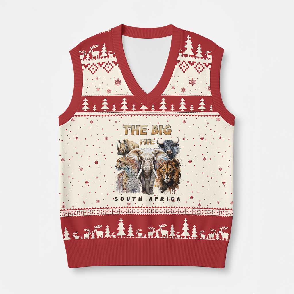 The Big Five South Africa V-Neck Knit Sweater Vest Elephant Lion Rhino Buffalo Leopard Animals Safari Wildlife - Wonder Print Shop